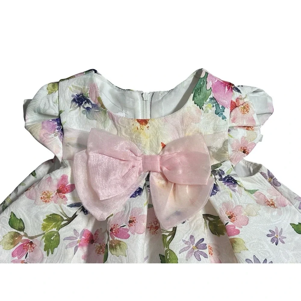 Bonnie Baby Girls Dress Floral Spring Summer 12 Months ‎ Bow Lined Textured Zip